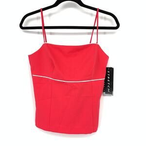 Byer Too! VTG Y2K Tank Top Womens Juniors 5 Coral Pink Red Crop Top White Piping